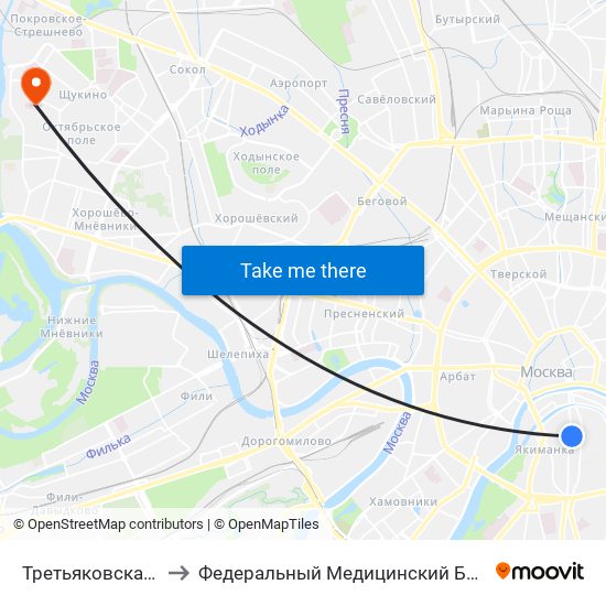 Третьяковская (Tretyakovskaya) to Федеральный Медицинский Биофизический центр им. Бурназяна map