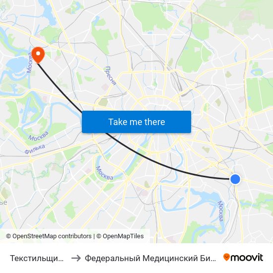 Текстильщики (Tekstilschiki) to Федеральный Медицинский Биофизический центр им. Бурназяна map