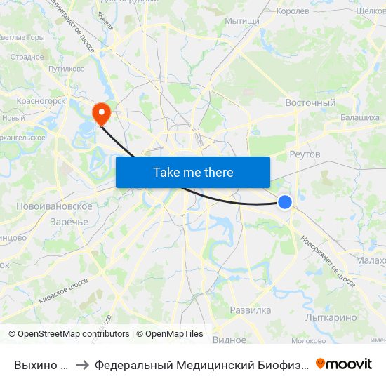 Выхино (Vykhino) to Федеральный Медицинский Биофизический центр им. Бурназяна map