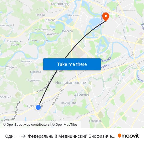 Одинцово to Федеральный Медицинский Биофизический центр им. Бурназяна map