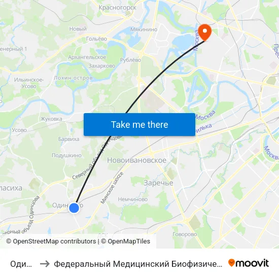 Одинцово to Федеральный Медицинский Биофизический центр им. Бурназяна map