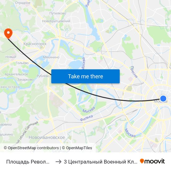 Площадь Революции (Ploschad Revolyutsii) to 3 Центральный Военный Клинический госпиталь им. Вишневского map