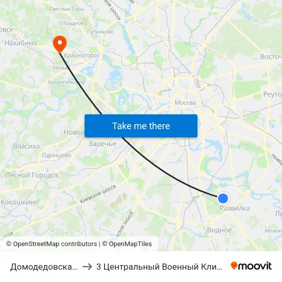 Домодедовская (Domodedovskaya) to 3 Центральный Военный Клинический госпиталь им. Вишневского map