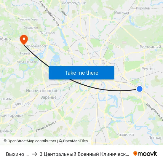 Выхино (Vykhino) to 3 Центральный Военный Клинический госпиталь им. Вишневского map