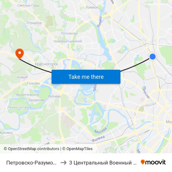 Петровско-Разумовская (Petrovsko-Razumovskaya) to 3 Центральный Военный Клинический госпиталь им. Вишневского map