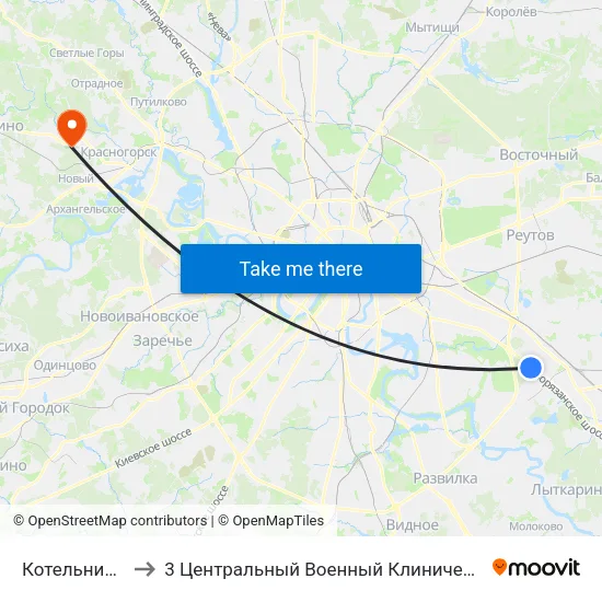 Котельники (Kotelniki) to 3 Центральный Военный Клинический госпиталь им. Вишневского map