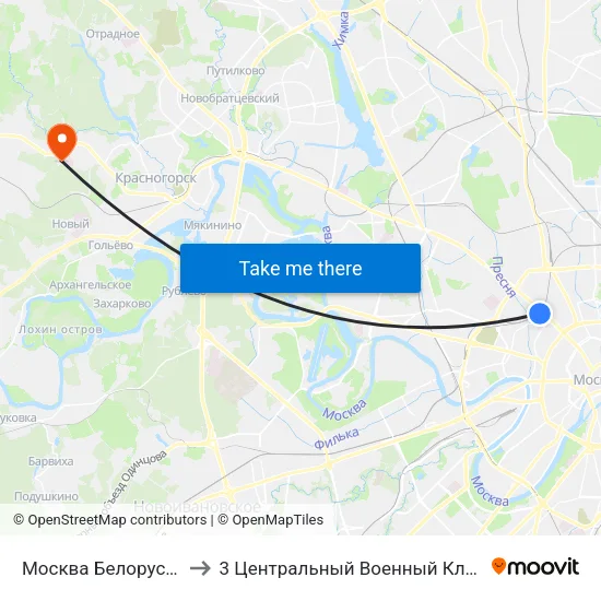 Москва Белорусская (Belorussky Station) to 3 Центральный Военный Клинический госпиталь им. Вишневского map
