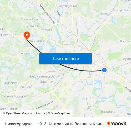 Нижегородская (Nizhegorodskaya) to 3 Центральный Военный Клинический госпиталь им. Вишневского map