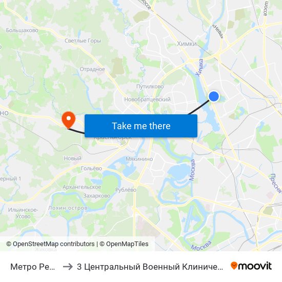Метро Речной вокзал to 3 Центральный Военный Клинический госпиталь им. Вишневского map
