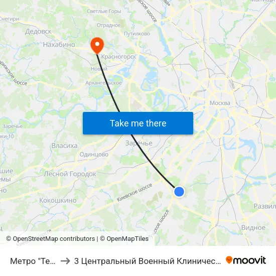 Метро "Теплый Стан" to 3 Центральный Военный Клинический госпиталь им. Вишневского map