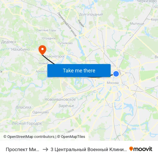Проспект Мира (Prospekt Mira) to 3 Центральный Военный Клинический госпиталь им. Вишневского map