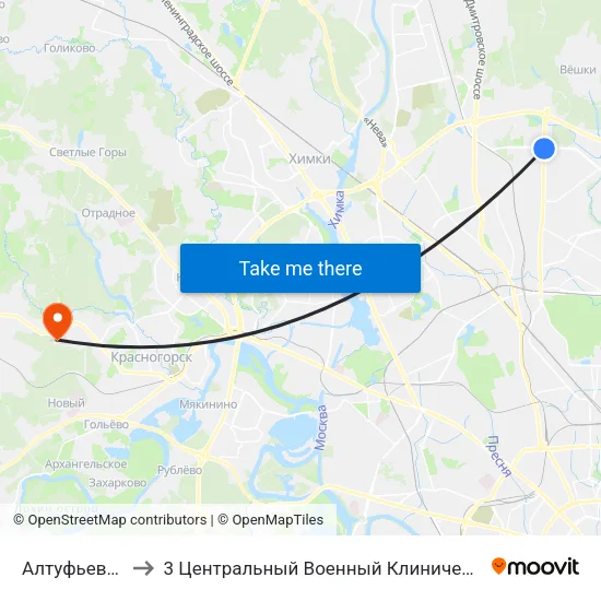 Алтуфьево (Altufyevo) to 3 Центральный Военный Клинический госпиталь им. Вишневского map