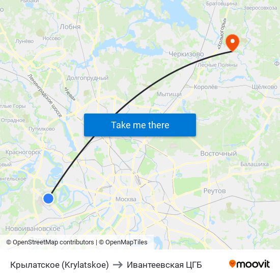 Крылатское (Krylatskoe) to Ивантеевская ЦГБ map