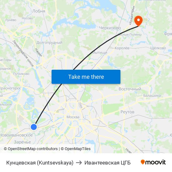 Кунцевская (Kuntsevskaya) to Ивантеевская ЦГБ map