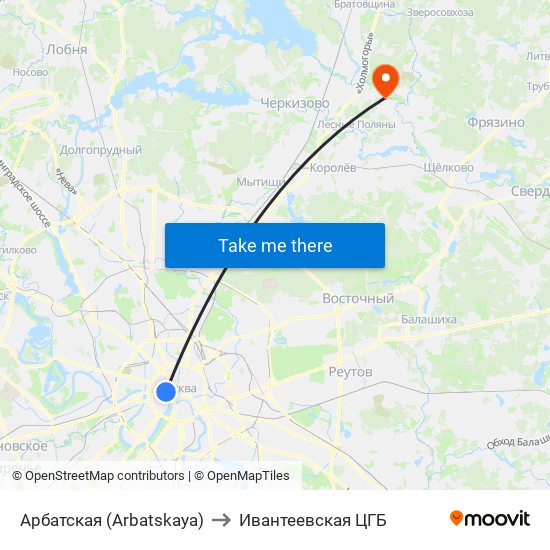 Арбатская (Arbatskaya) to Ивантеевская ЦГБ map