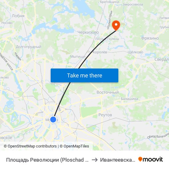 Площадь Революции (Ploschad Revolyutsii) to Ивантеевская ЦГБ map