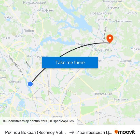 Речной Вокзал (Rechnoy Vokzal) to Ивантеевская ЦГБ map
