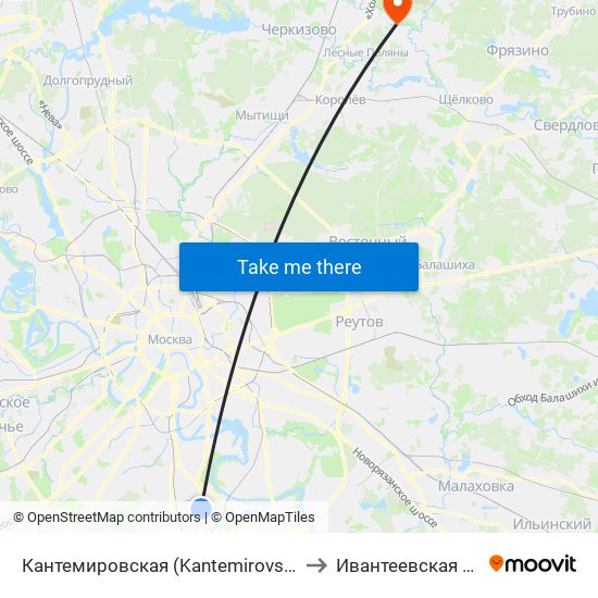 Кантемировская (Kantemirovskaya) to Ивантеевская ЦГБ map
