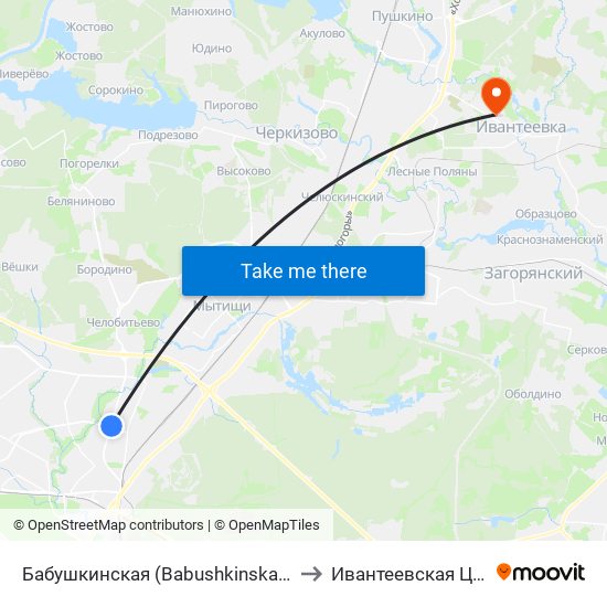 Бабушкинская (Babushkinskaya) to Ивантеевская ЦГБ map
