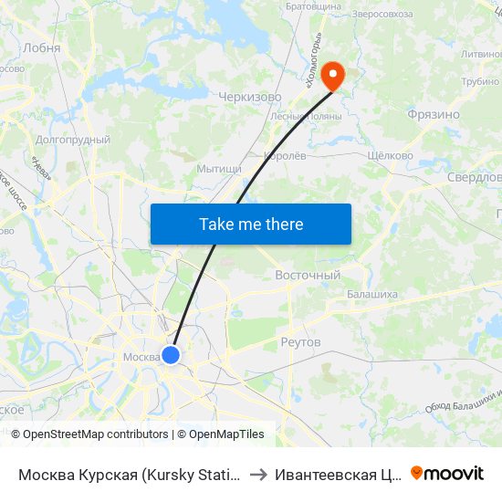 Москва Курская (Kursky Station) to Ивантеевская ЦГБ map