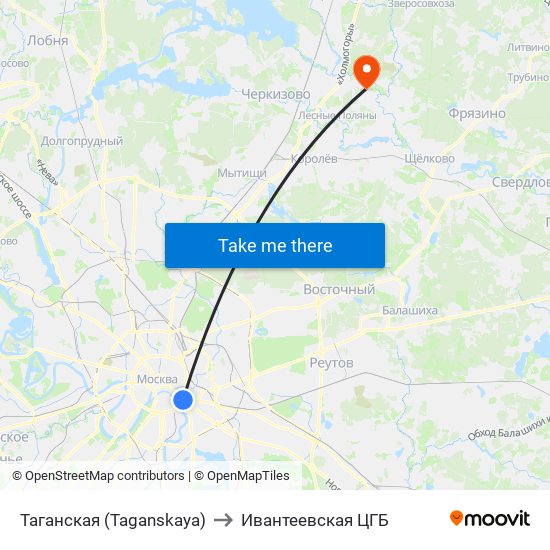 Таганская (Taganskaya) to Ивантеевская ЦГБ map