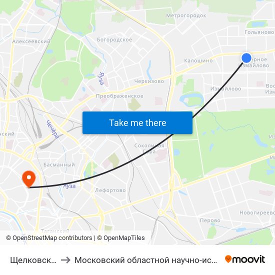 Щелковская (Schelkovskaya) to Московский областной научно-исследовательский институт акушерства и гинекологии map