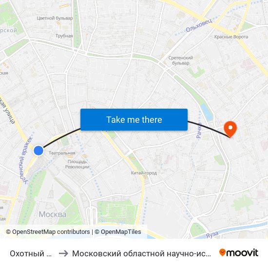 Охотный Ряд (Okhotny Ryad) to Московский областной научно-исследовательский институт акушерства и гинекологии map