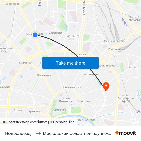 Новослободская (Novoslobodskaya) to Московский областной научно-исследовательский институт акушерства и гинекологии map