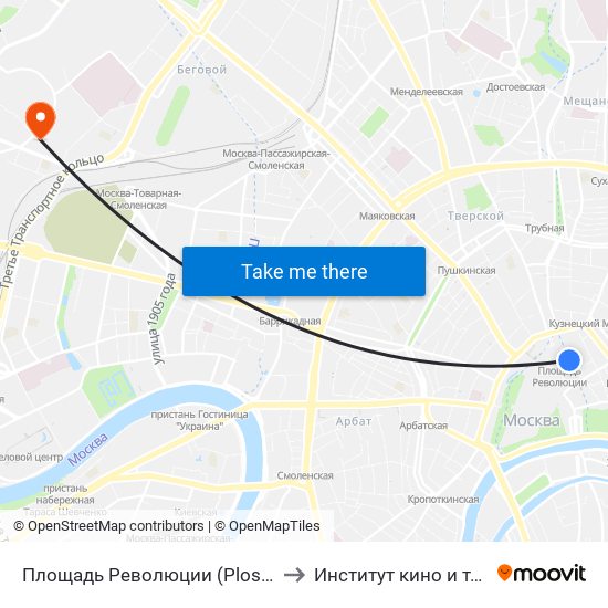 Площадь Революции (Ploschad Revolyutsii) to Институт кино и телевидения map