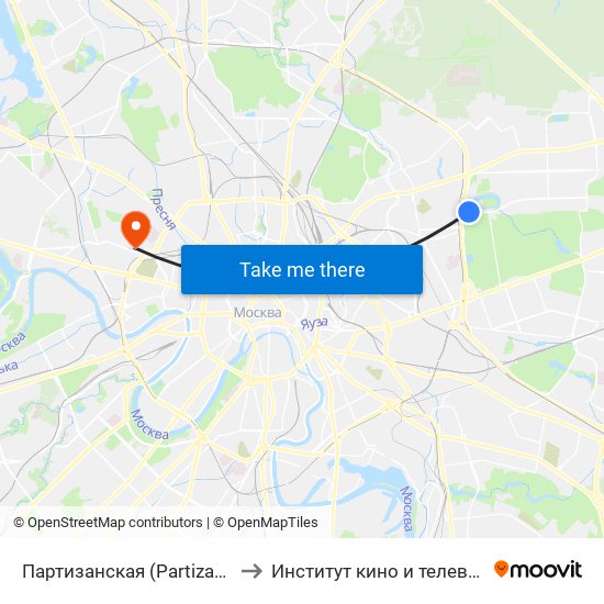 Партизанская (Partizanskaya) to Институт кино и телевидения map