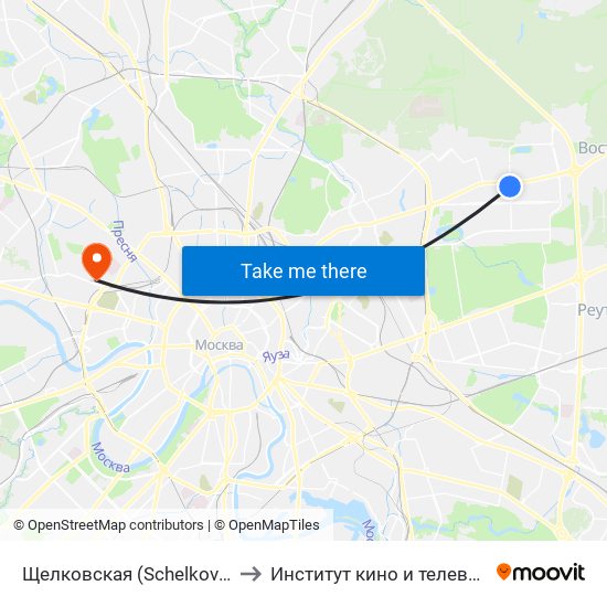 Щелковская (Schelkovskaya) to Институт кино и телевидения map