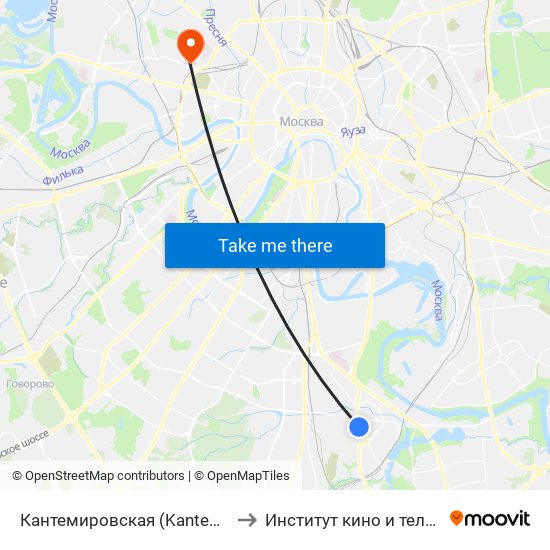 Кантемировская (Kantemirovskaya) to Институт кино и телевидения map