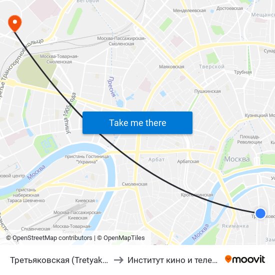 Третьяковская (Tretyakovskaya) to Институт кино и телевидения map