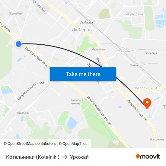 Котельники (Kotelniki) to Урожай map