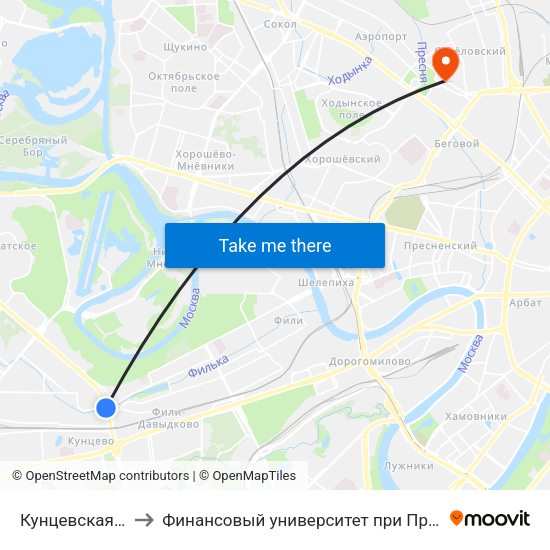 Кунцевская (Kuntsevskaya) to Финансовый университет при Правительстве Российской Федерации map
