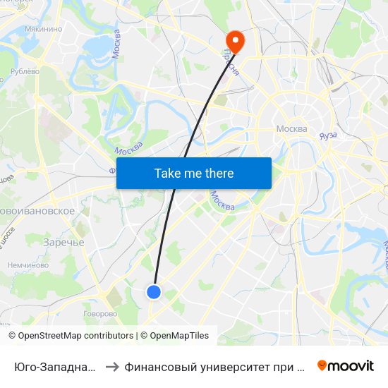 Юго-Западная (Yugo-Zapadnaya) to Финансовый университет при Правительстве Российской Федерации map