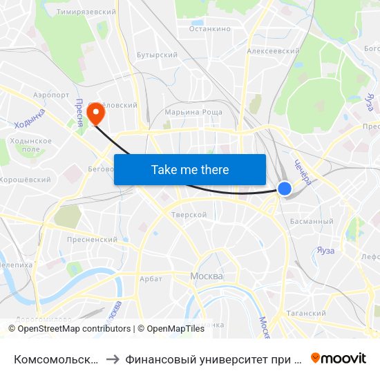 Комсомольская (Komsomolskaya) to Финансовый университет при Правительстве Российской Федерации map
