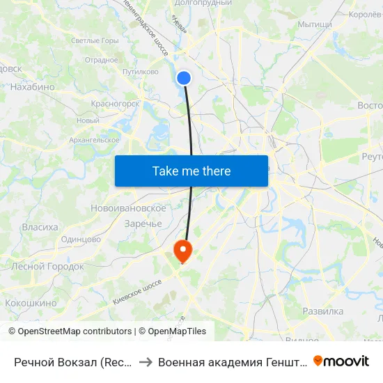 Речной Вокзал (Rechnoy Vokzal) to Военная академия Генштаба ВС России map