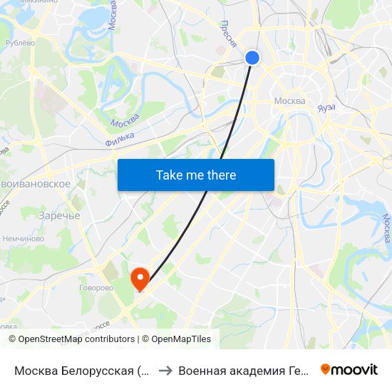 Москва Белорусская (Belorussky Station) to Военная академия Генштаба ВС России map