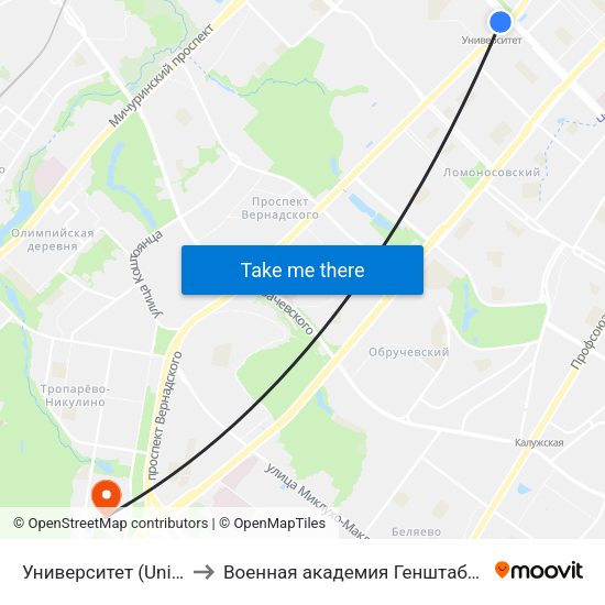 Университет (Universitet) to Военная академия Генштаба ВС России map