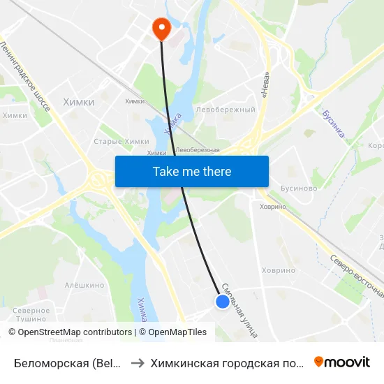 Беломорская (Belomorskaya) to Химкинская городская поликлиника №1 map