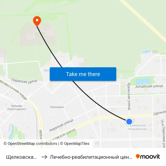 Щелковская (Schelkovskaya) to Лечебно-реабилитационный центр Управления делами Президента РФ map