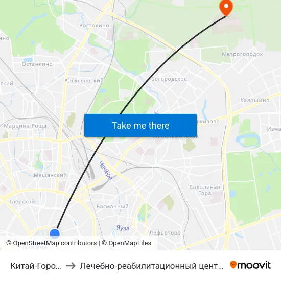 Китай-Город (Kitay-Gorod) to Лечебно-реабилитационный центр Управления делами Президента РФ map