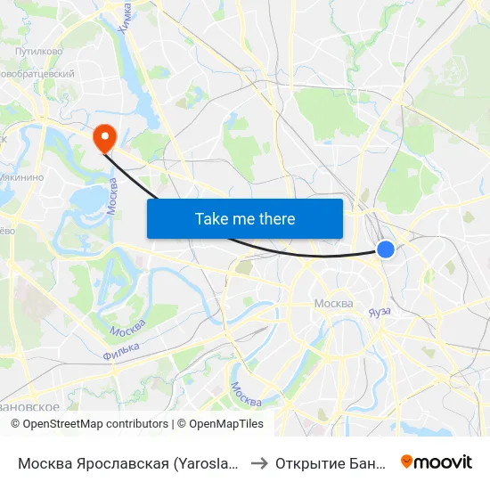 Москва Ярославская (Yaroslavsky Station) to Открытие Банк Арена map
