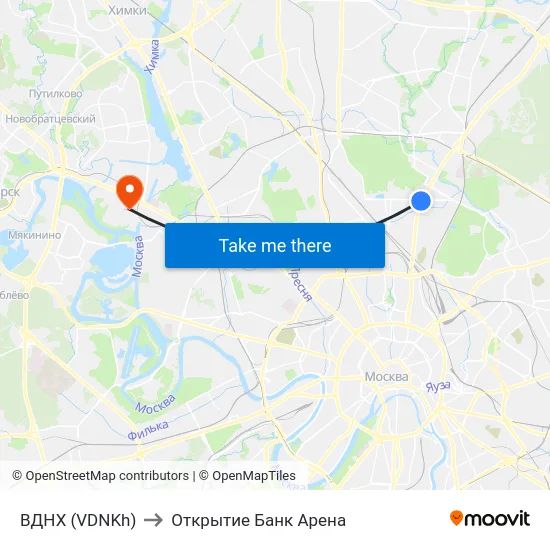 ВДНХ (VDNKh) to Открытие Банк Арена map