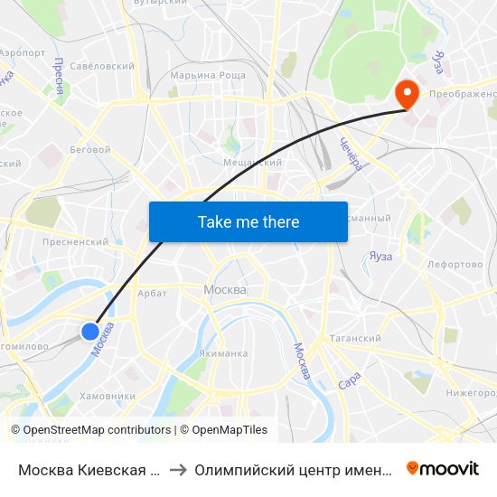 Москва Киевская (Kievsky Station) to Олимпийский центр имeни братьев Знаменских map