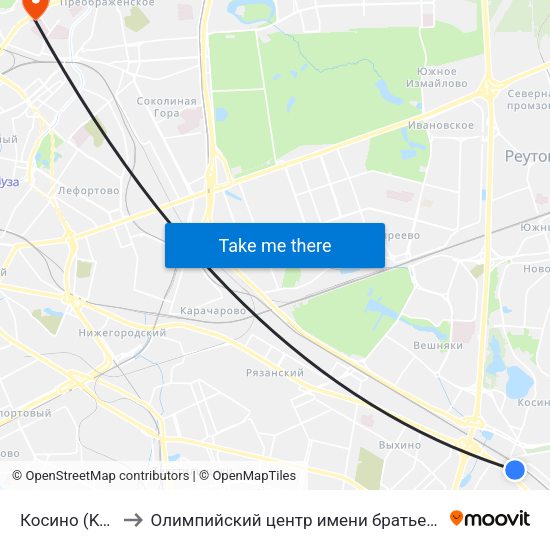 Косино (Kosino) to Олимпийский центр имeни братьев Знаменских map