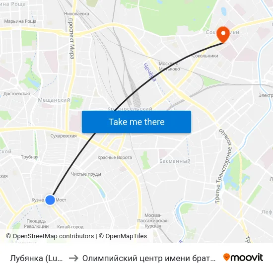 Лубянка (Lubyanka) to Олимпийский центр имeни братьев Знаменских map