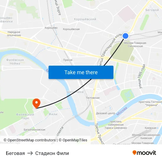 Беговая to Стадион Фили map