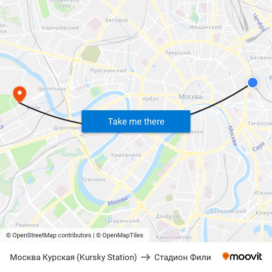 Москва Курская (Kursky Station) to Стадион Фили map